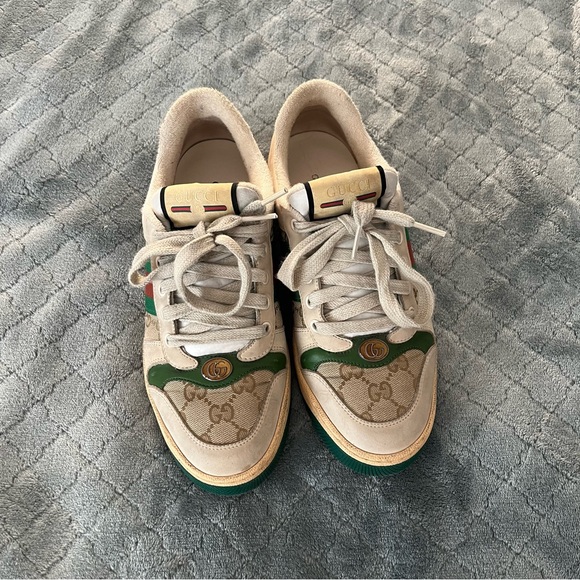 Gucci Beige and Green screener Sneakers 38.5 - Picture 1 of 5